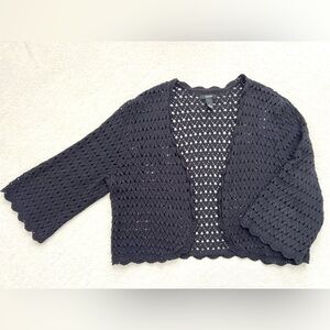 Alfani Black Open-Knit Crochet 100% Cotton Cropped Half Flare Sleeve